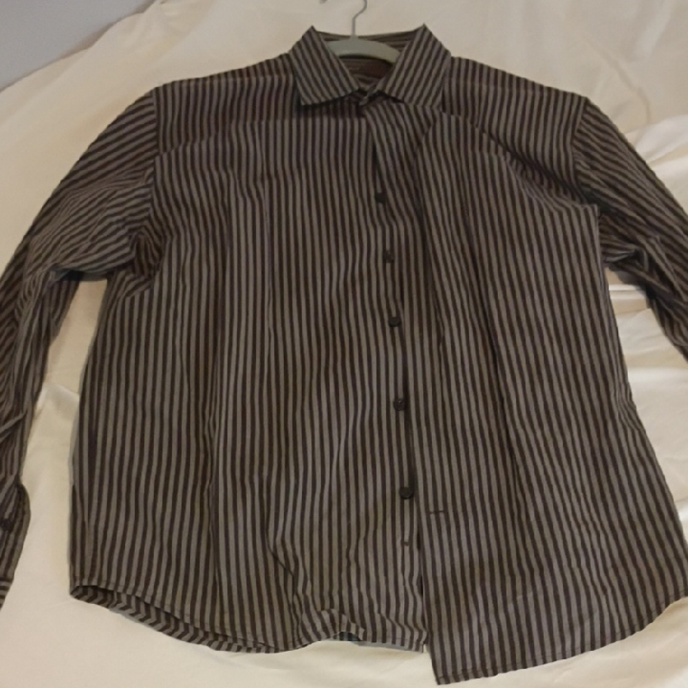Perry Ellis Brown and Tan Casual Button Down Shirt